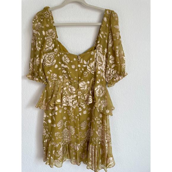 For Love & Lemons Mustard Yellow Velvet Floral Cosmo Mini Dress - Picture 6 of 16